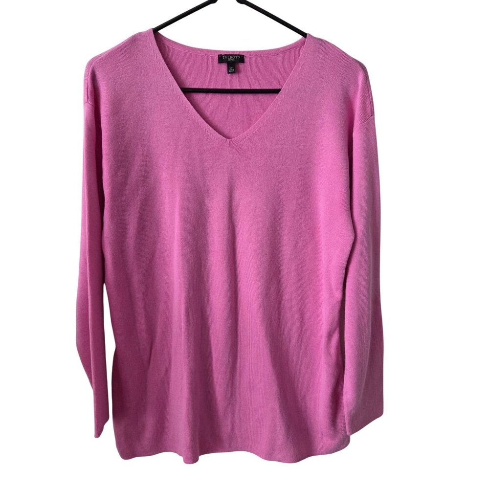 Talbots Petites LP Pink V-Neck Long Sleeve Sweater Stretch Rayon Cotton Blend